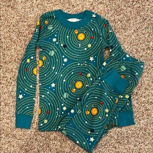 Hanna Andersson Teal Space Print Kids Pajama Set